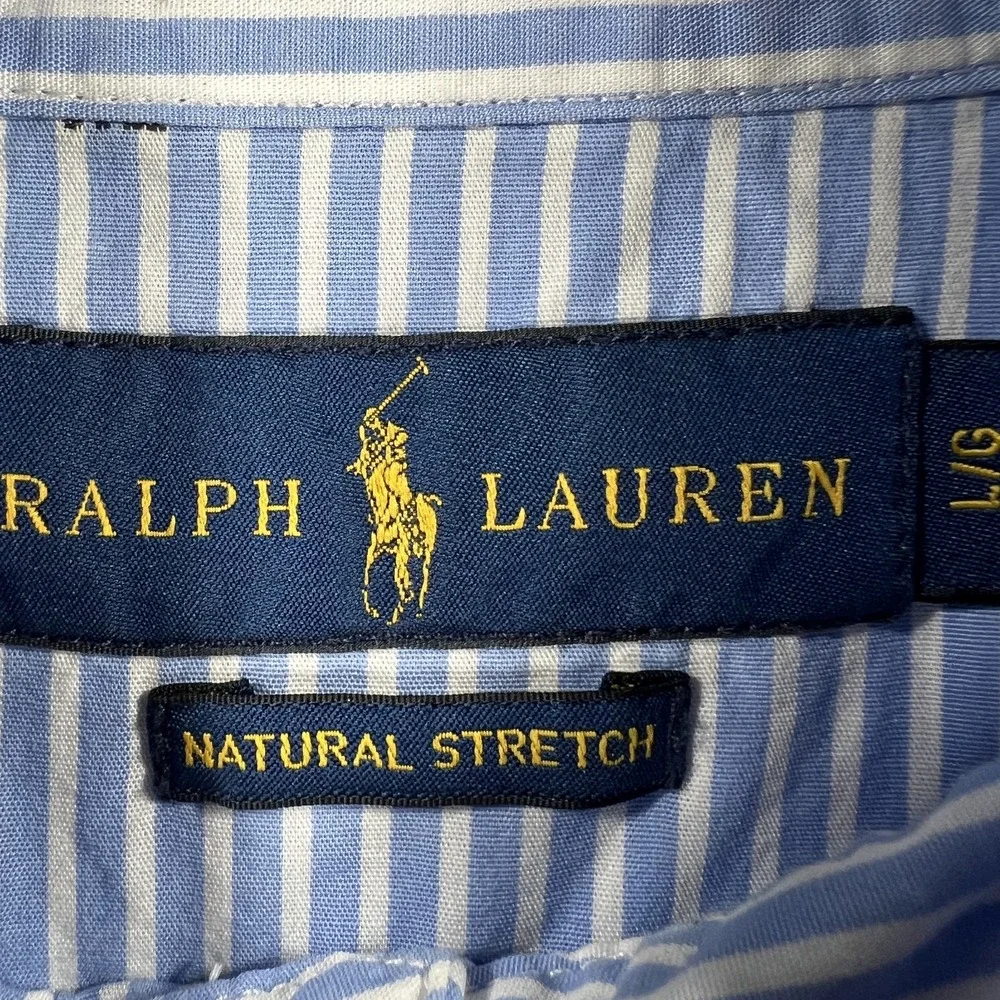 Ralph Lauren Shirt Boys Large 14-16 Blue White Striped Button Down Flag Preppy